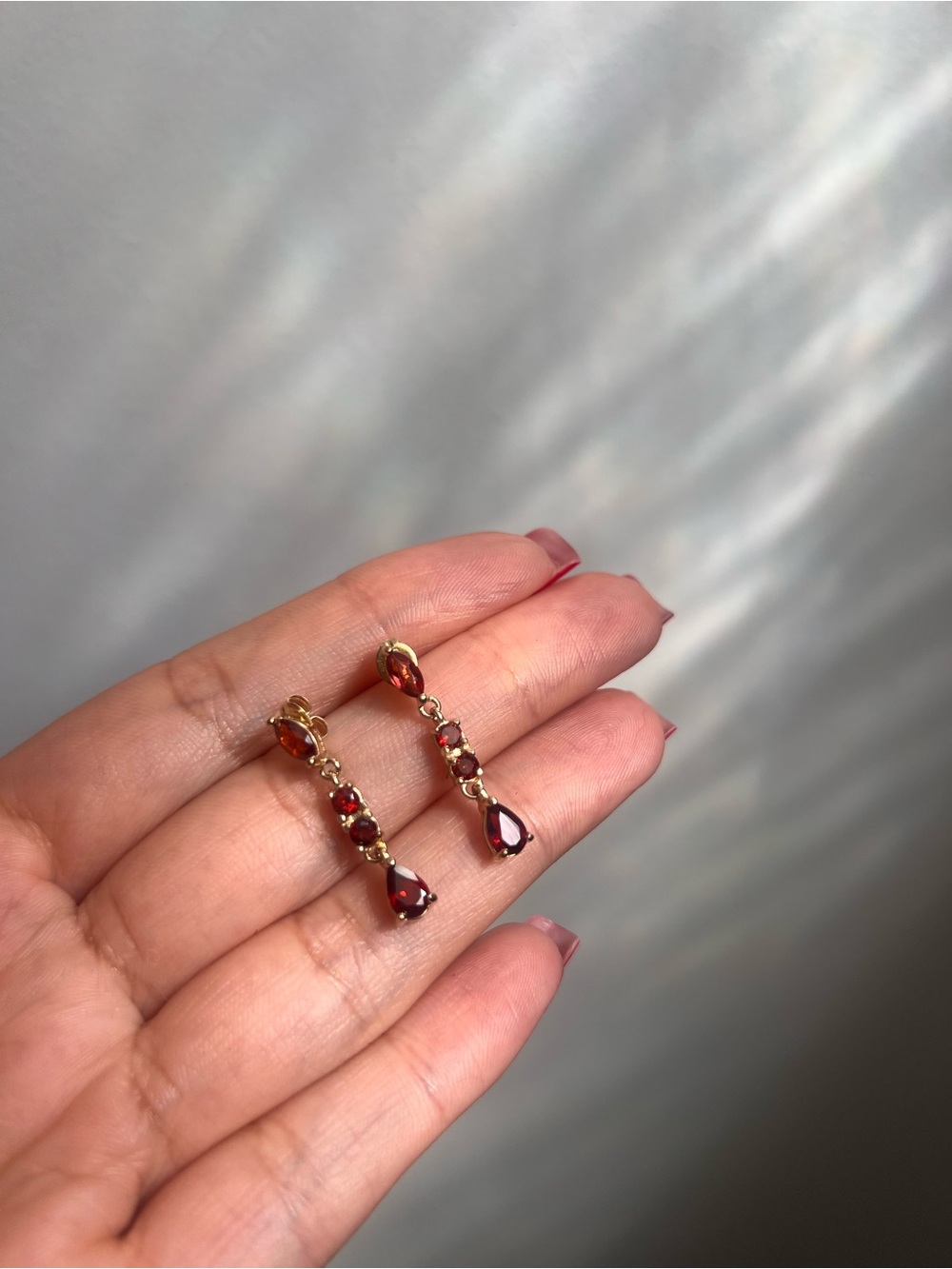 Gold Drop Garnet Dangle Earrings